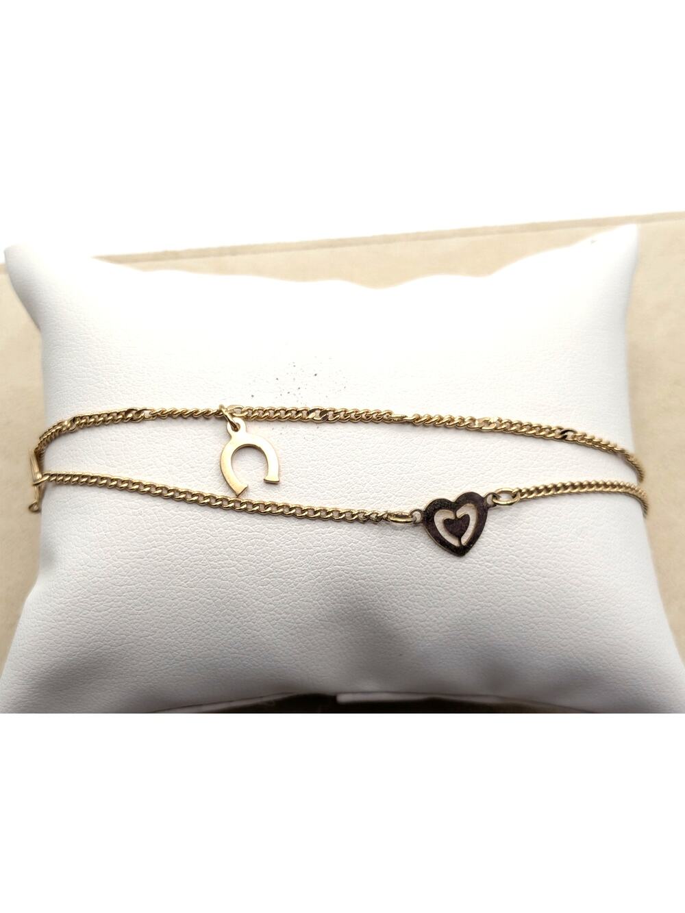 AVON Gold Tone Heart Horseshoe Anklet Dainty Chain Lucky Charm 9in Vintage
